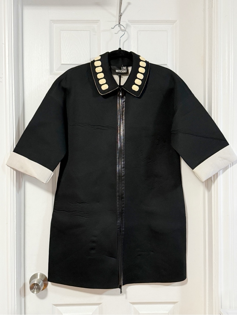 Love Moschino Black Zip Shift Dress / Coat with Embellished Collar ITALY 38 - Picture 8 of 10